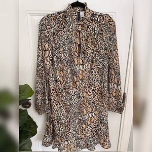 Leopard print mock neck long sleeve dress